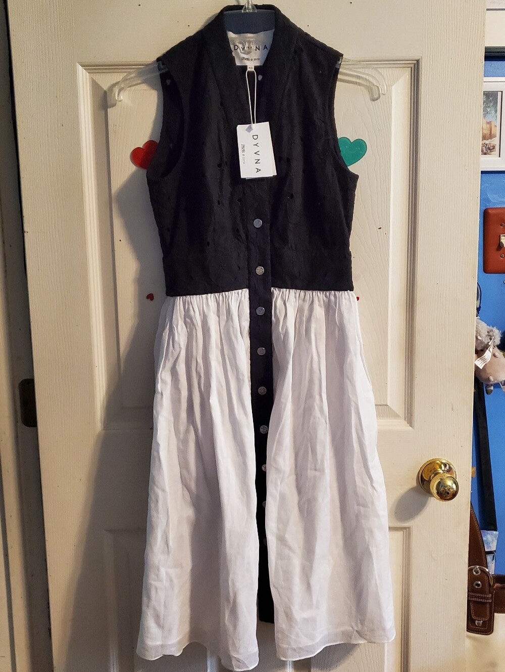 NWT Dyvna Two-Tone Eyelet V-Neck Knee Length Button Up Dress
